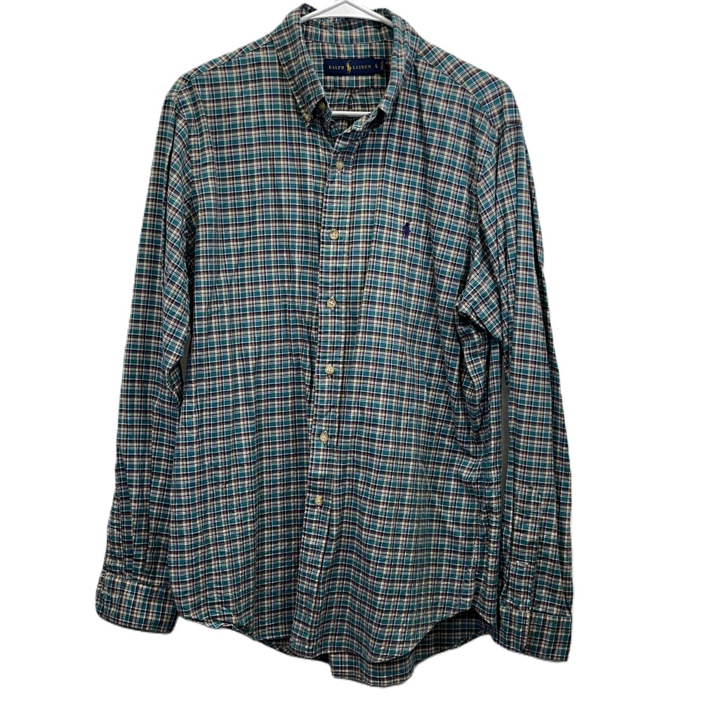 Ralph Lauren Cotton Multicolor Plaid Long Sleeve Button Down Shirt Large